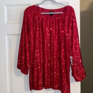 JM Collection Red Sequin Blouse